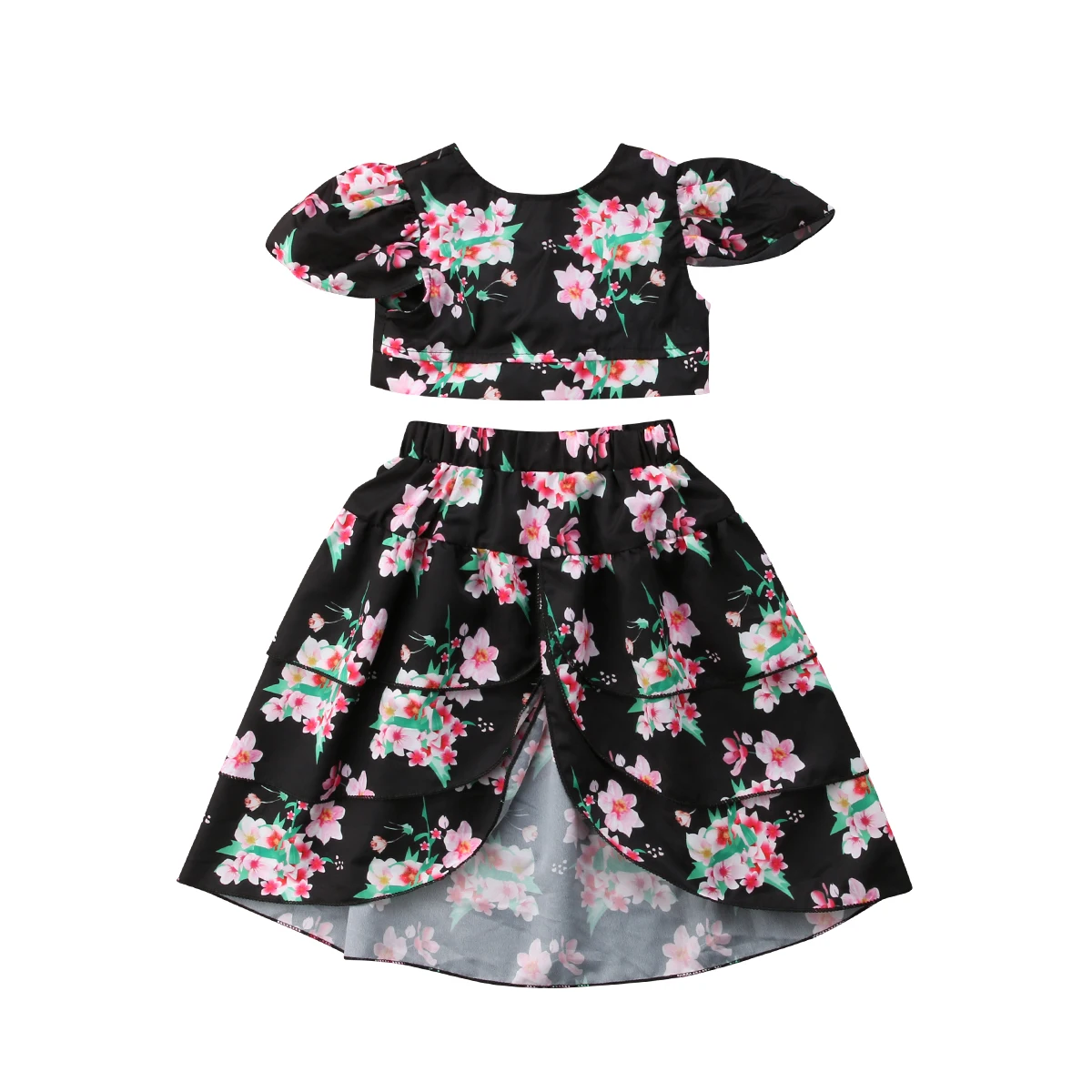 

Family Matching Summer Casual Women Baby Girls Flower Crop Bandage V-Neck Sleeveless Tops+ Skirt Clothes