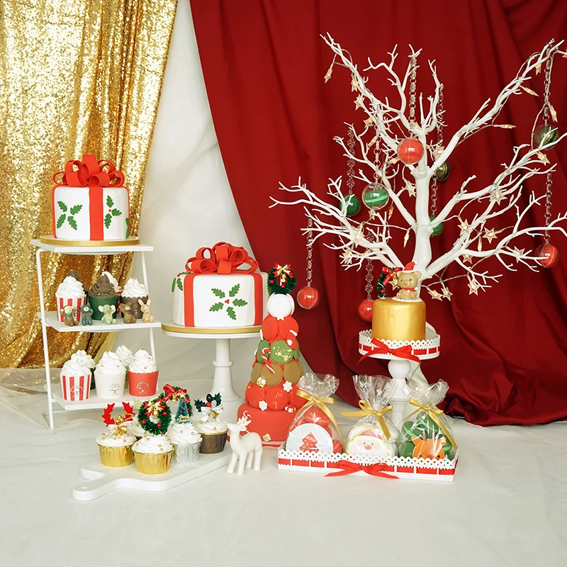 

Christmas Simulated Cake Pops Fondant Cake Sets Fake Cake Models + Cake Stand All Include Showcase Display Macaron