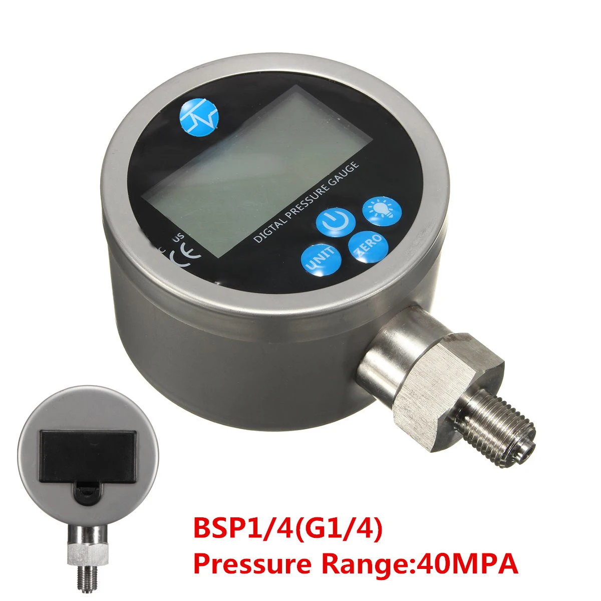 

Digital Hydraulic Pressure Gauge 400BAR/40Mpa/10000PSI with BSP1/4 Connector Backlight Pressure Tester Meter