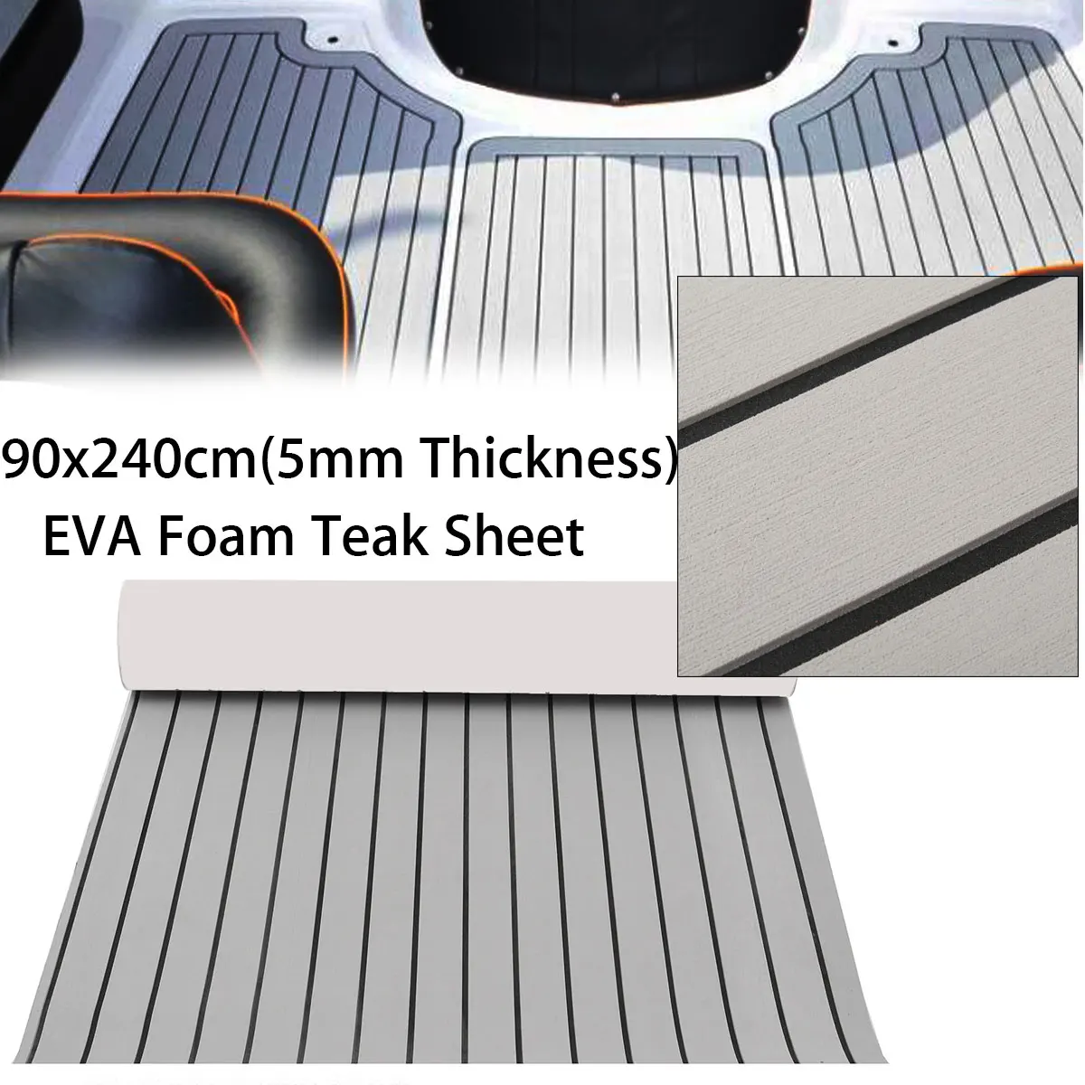 

240X90CM Self Adhesive EVA Foam Teak Sheet Teak Boat Decking Car Boat Yacht Synthetic Teak Flooring Floor Mat Pad Grey Black 5mm