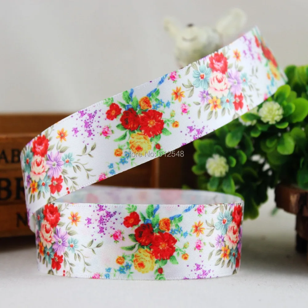 

1412205,22mm flowers Series High quality Printed Polyester ribbon , DIY handmade materials, wedding gift wrap