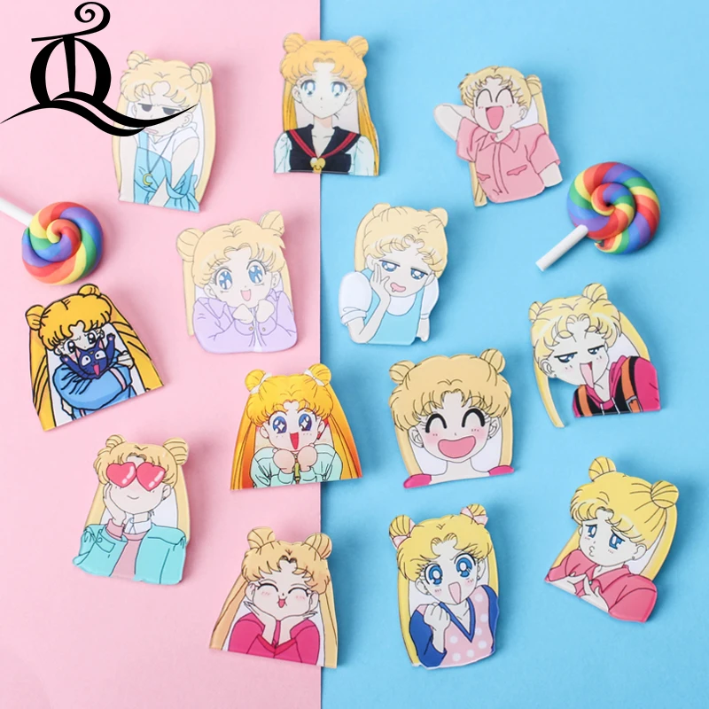 

1PCS Sailor Moon Girls Character Icon Harajuku Acrylic Badges Backpack Pins diy Clothes Sticker Cartoon Anime Brooch Girls gifts