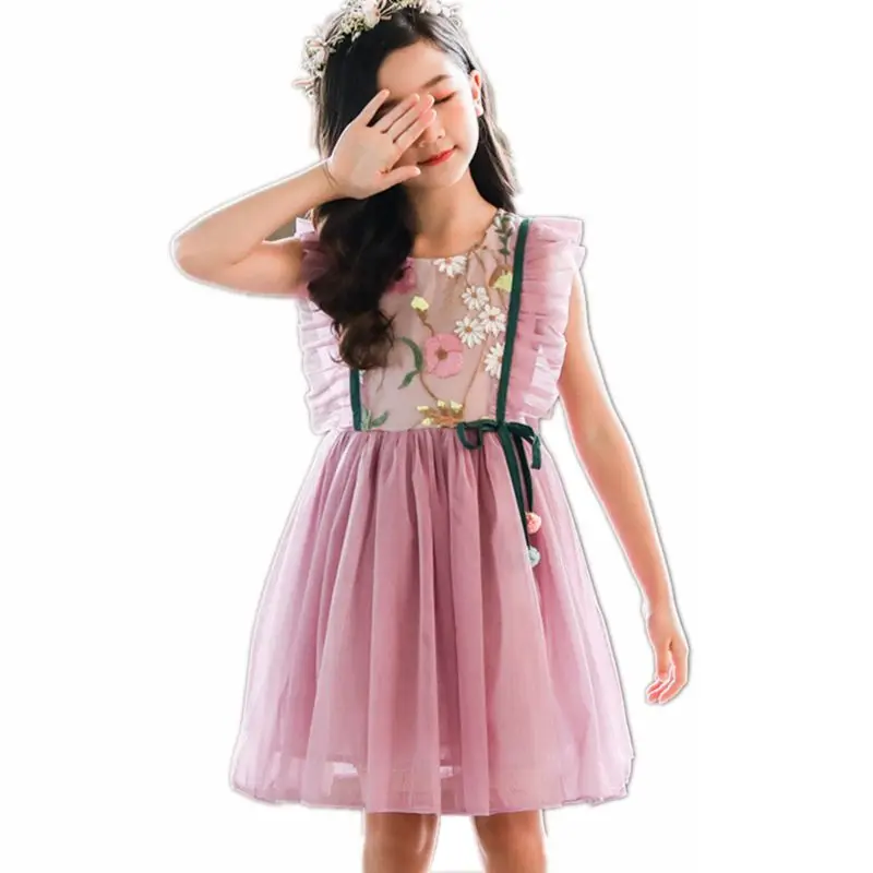 

Summer Cute Lace Sleeveless Embroidered Mesh Princess Dresses for Girls Children Wedding Party Dress Flower Girl Gown Clothes