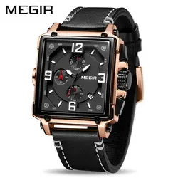 MEGIR Творческий Для мужчин часы лучший бренд класса люкс Хронограф Кварцевые часы Для мужчин кожаные спортивные военный наручные часы Саат