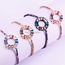 Модные 8 шт. микро проложили Радуга CZ Циркон круг Форма слайдер Регулируемая Цепочка-браслет Mix цвет браслеты с подвесками для женщин