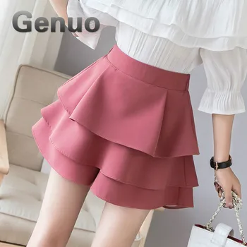 

Female tulle shorts skirts 2019 spring summer layered ruffles shorts women cake skirt shorts high waist wide leg cupcake shorts