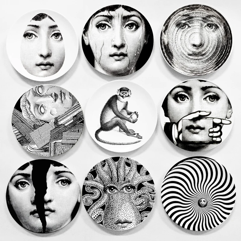 

Wholesale fornasetti plate Nordic style home/bar/restaurant/sample room decorative dish Milan ceramic craft beauty face pattern