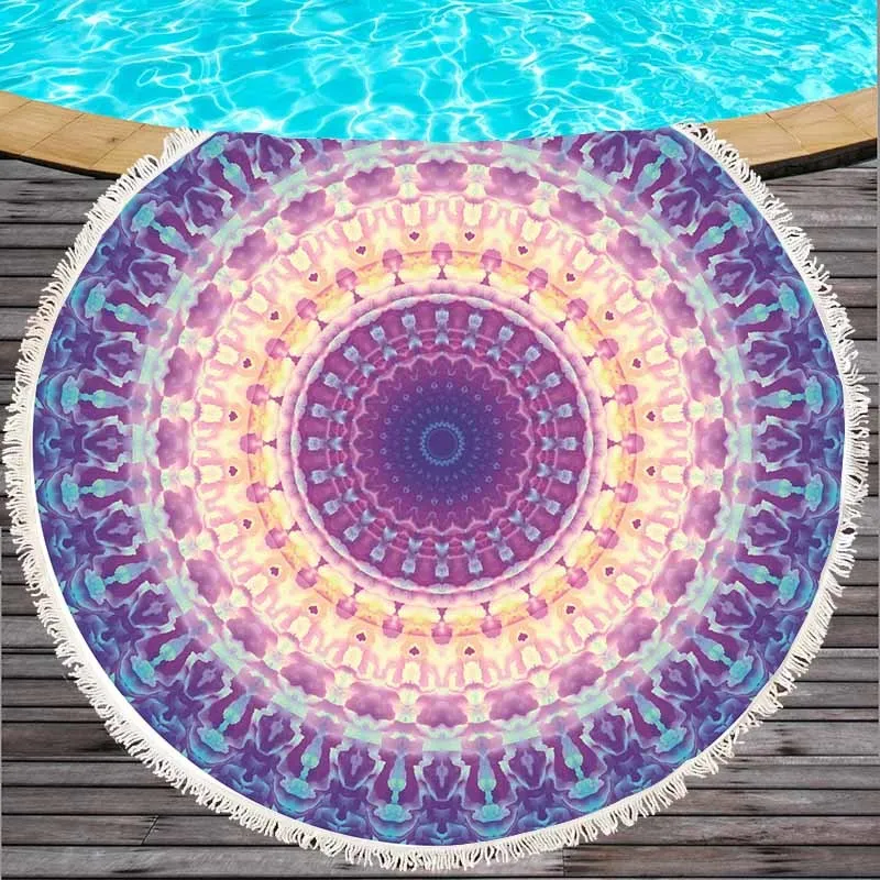 

Summer 150cm Large Size Round Beach Towels Geometric Printed Cotton Beach Towel With Tassels New Bohemian Style