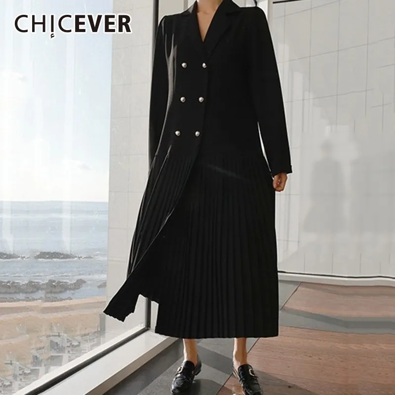 CHICEVER лоскутное шифоновый пиджак платье женский с длинным рукавом двубортный плиссированные платья осень корейская мода одежда новая