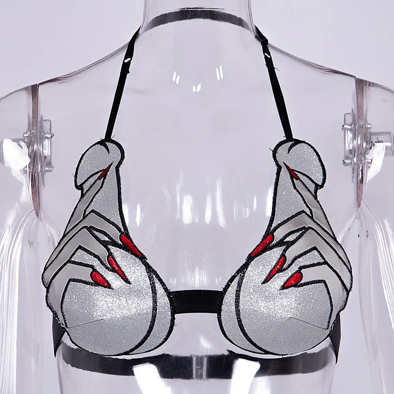 

Sexy Women Bras Hand Pattern Print Slim Adjustable Shoulder Strap Tube Tops New Fashion Chic Female Bras