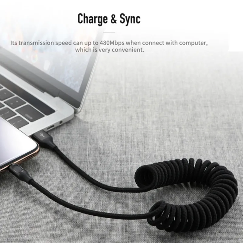 Rock USB кабель для Iphone X 7 6 6s 5 выдвижной пружинный быстрой зарядки и передачи данных