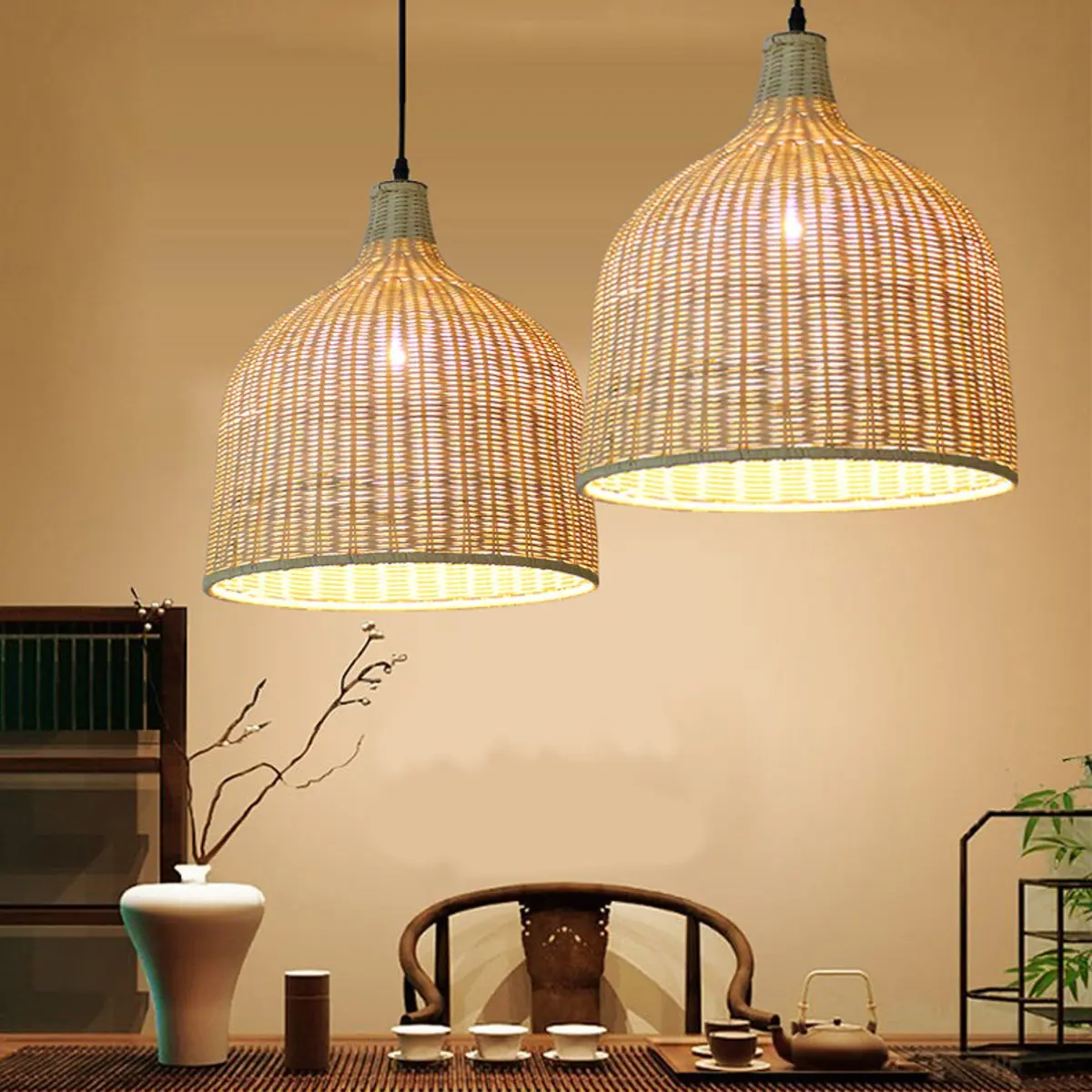  Modern Rattan Pendant Light Lamp Home Room Teahouse Decoration Fixture Bar Indoor Lighting Handmade - 32990300272