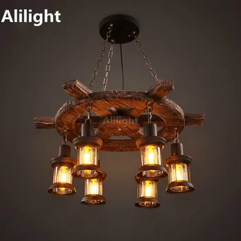 

Retro Industrial Pendant Lamps Old Boat Wood Pendant Lights American Country Nostalgia Hanging Light for Bar Cafe Store Fixtures