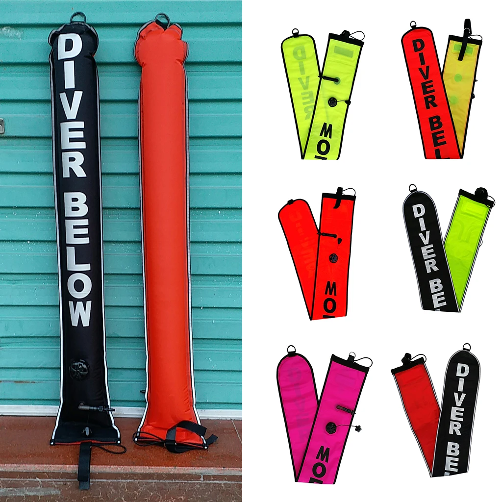 1.2m/4ft High Visibility Inflatable Scuba Diving SMB Surface Marker Buoy Underwater Safety Float Sausage Signal Tube Accessories freediving training buoy diver down flag float marker safety buoyancy signal red