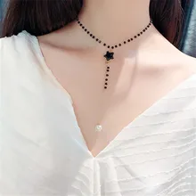 FYUAN-collier Long avec pendentif en perles étoile noire pour femmes, bijou ras du cou et pampilles, Bijoux, cadeaux de fête