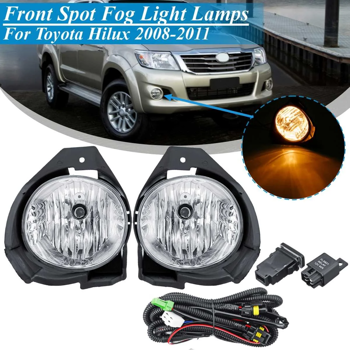 

For Toyota Hilux 2008 2009 2010 2011 Replacement Pair Car 12v Front Bumper Fog Light lamp Harness Bulb Switch Accessories DRL