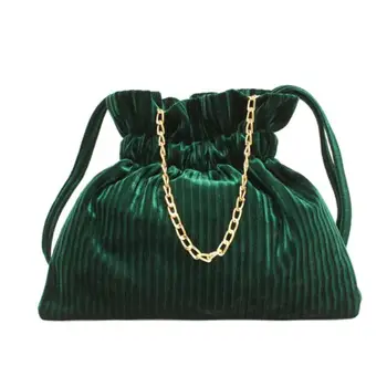 

Vintage Women Chain Handbag Crossbody Bag Corduroy Shoulder Drawstring Bucket Bags Women Messenger Bags
