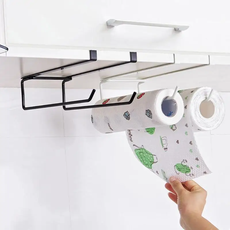 

New Iron Kitchen Tissue Holder Hanging Bathroom Toilet Roll Paper Holder Towel Shelf Rack Kitchen Cabinet Door Hook Holder
