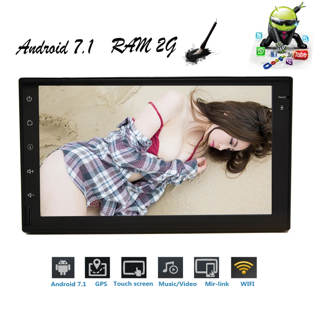 Discount Developed Android 7.1 OS OCTA Core 7 inch in Dash 2Din Car Stereo Head Unit Deck GPS Navigation Car Stereo 1024*600 Touch Screen 4