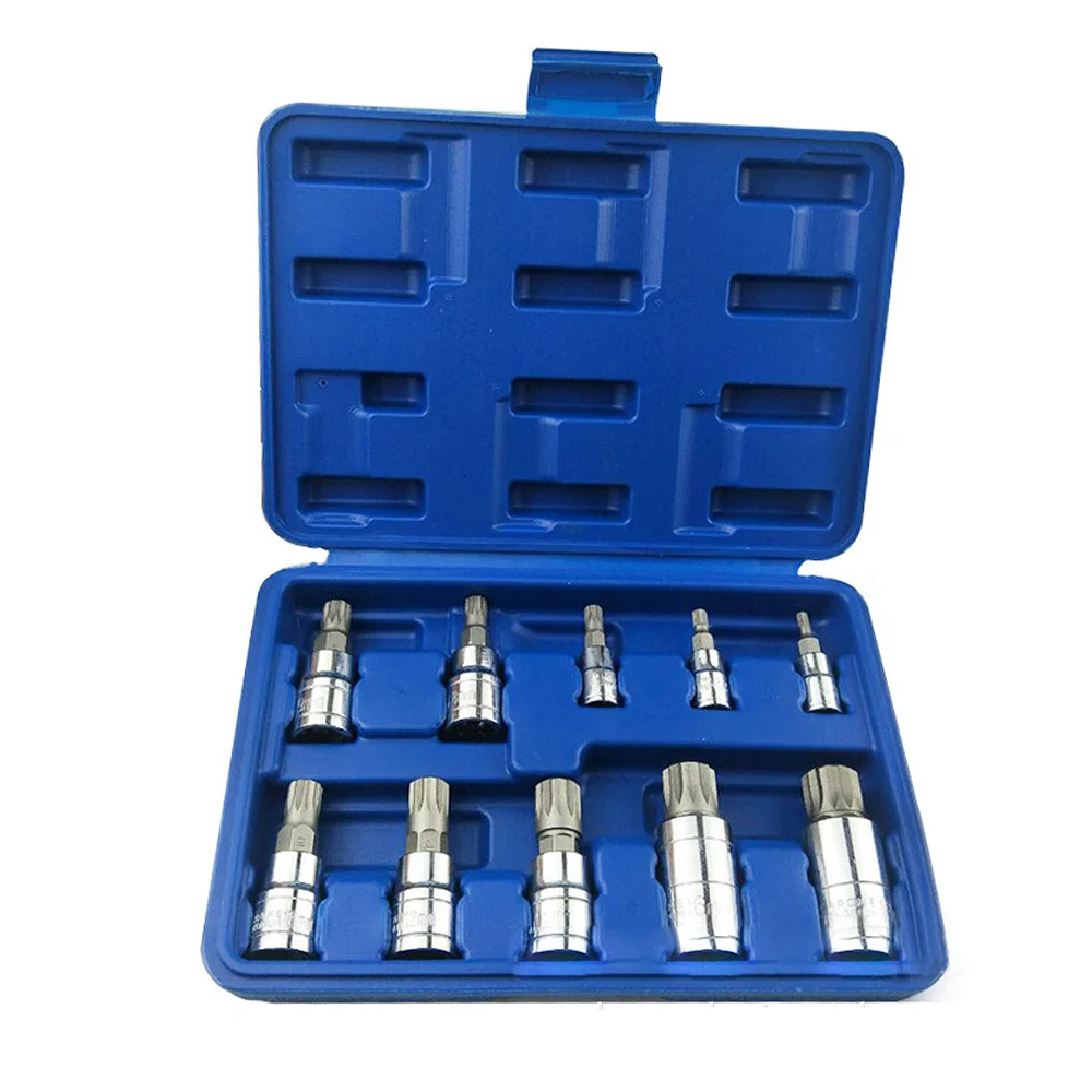 

10pcs 12 Point MM Triple Square Spline Bit Socket Set M4-M18 7068A with Blue/Red Storage Case