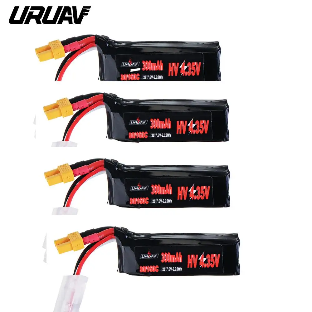 

2PCS/4PCS URUAV 7.6V 300mAh 80C/160C 2S HV 4.35V Lipo Battery XT30 Plug for BETAFPV Whoop Quadcopter High Quality