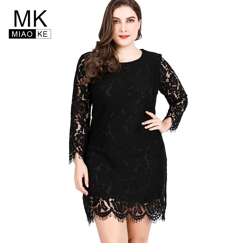 

Miaoke Ladies Large Size Lace black Sexy Dress High Quality Clothing Fashion elegant Plus Size mini party night dresses
