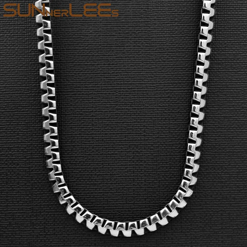 

SUNNERLEES Fashion Jewelry Stainless Steel Necklace 6.5mm Snake Link Chain Silver Black For Men Women SC901 N