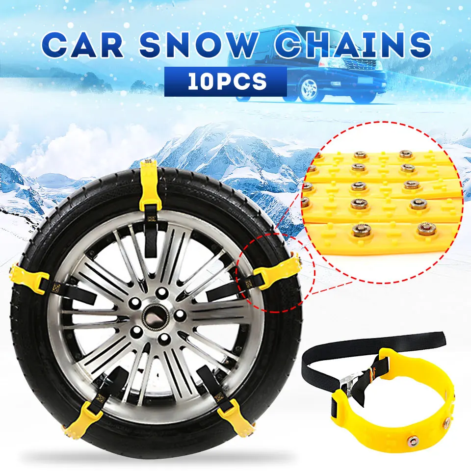 

10pcs Car Snow Tyre Chains Belt Beef Tendon Anti-skid TPU Chain Safe Driving 235-295mm 145-175mm For Ice Snow Sand Mud Road