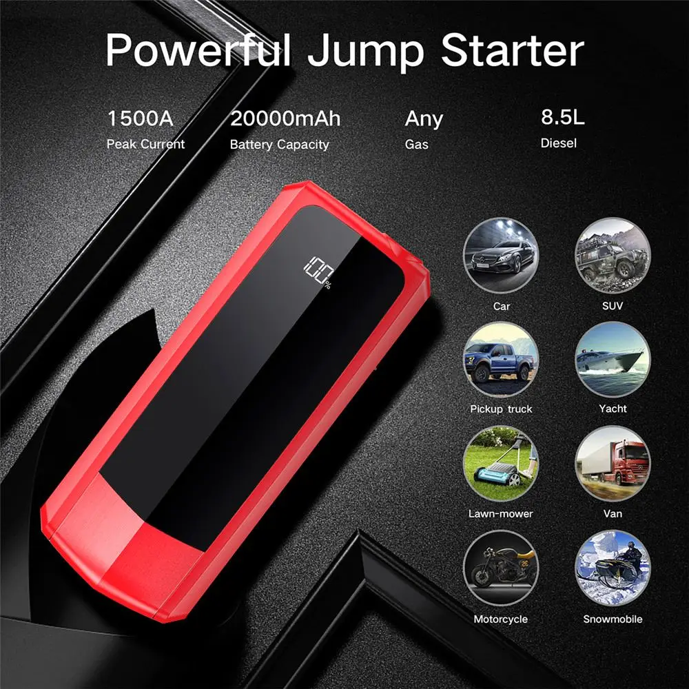 AUDEW 20000mAh 1500A USB LCD Power Display Car Jump Starter Quick Charger Portable Power Bank Kit Emergency Car Jump Starter AUDEW 20000mAh 1500A USB LCD Power Display Car Jump Starter Quick Charger Portable Power Bank Kit Emergency Car Jump Starter