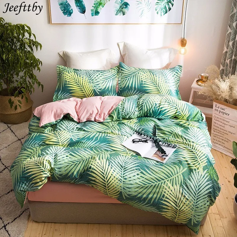 

Home Textile Jungle Of Leaves Pattern Bed Linens Kid Child Teen Girl Bedding Set 3/4pcs Duvet Cover Pillowcase Flat Bed Sheet