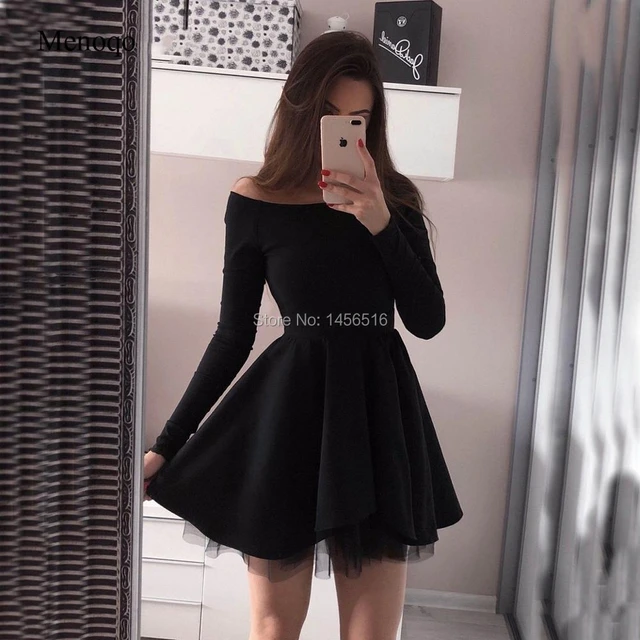 Vestidos de Cóctel elegantes de larga sin hombros para vestido negro acampanado de cóctel, 2020 - AliExpress