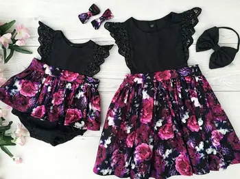 

Pudcoco Girl Dress Toddelr Kids Baby Girls Sister Matching Floral Jumpsuit Romper Dress Outfits Set