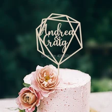 Изготовленный На Заказ Свадебный торт Топпер, персонализированные геометрические топперы торта с именем, Алмазный Топпер