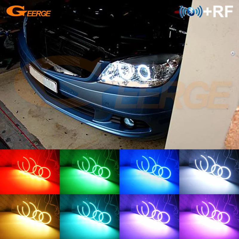 Для MERCEDES BENZ C Class W204 C300 C350 C63 2008-2011 галогенные лампы RF Bluetooth APP мульти-Цвет RGB светодиодный Ангельские глазки комплект