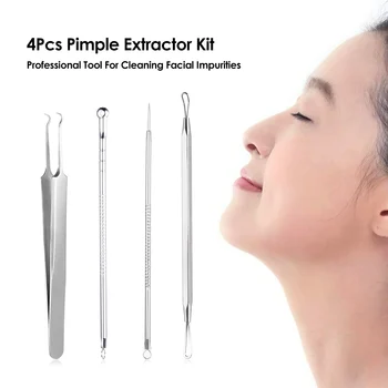 

4Pcs Stainless Steel Blackhead Extractor Set Facial Acne Blemish Remover Kit Double Side Pimple Needle Treatment Clean Tool