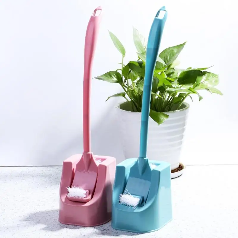 

Plastic Long Handle Bathroom Scrub Cleaning Brush With Stand Base Creative Household Cleaning Tool Double Sided Toilet Brush