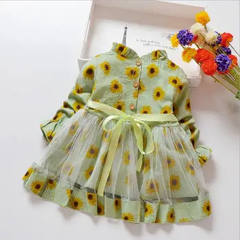 

Fashion Baby Girl Sunflower Autumn Princess Dress Kids Soft Cotton Casual Long Sleeve Sundress Floral Princess Dresses Outfits