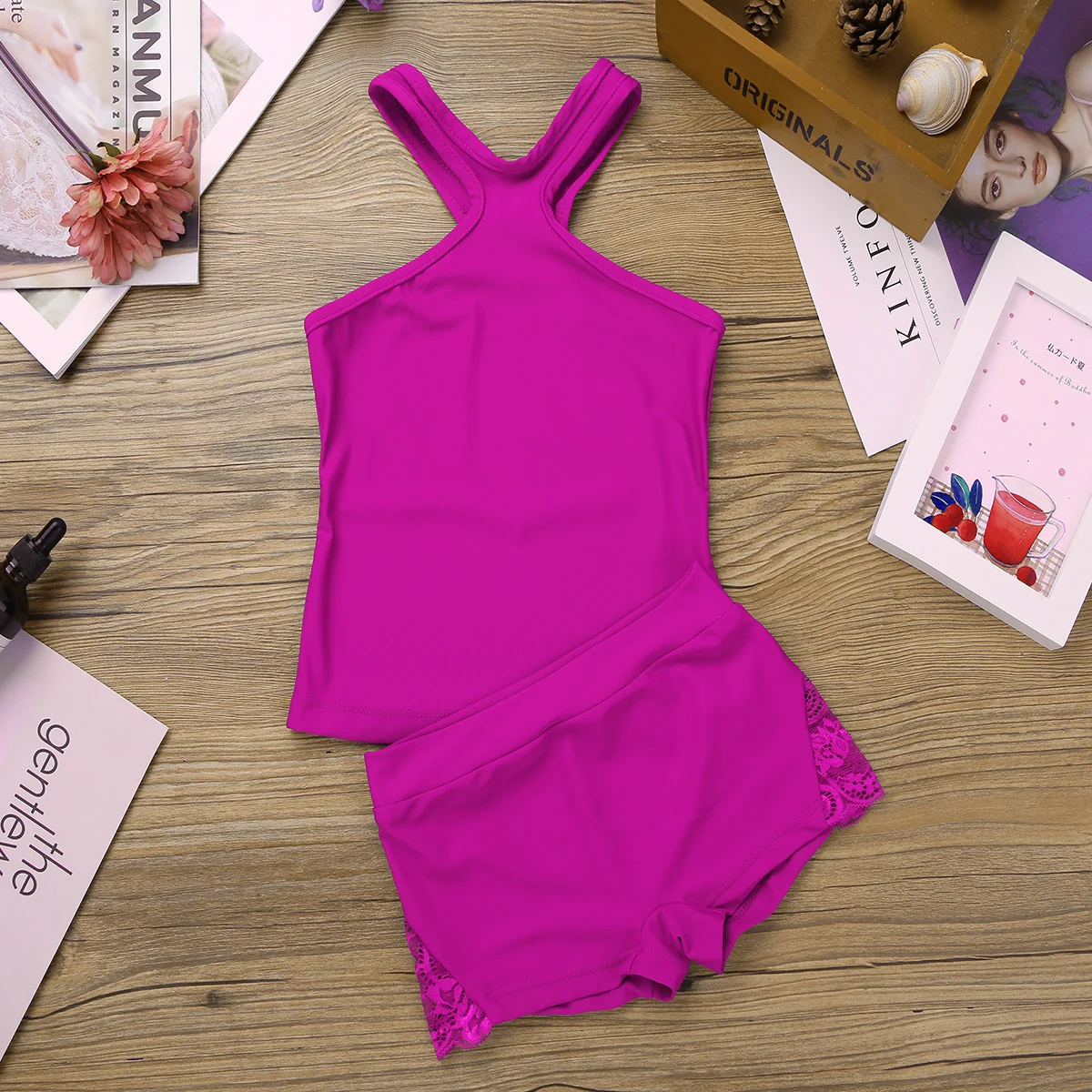 dPois 2PCS Kids Girls Ballet Dance Sports Workout Outfits Straps Shiny Sequins Tank Top with Shorts Set for Gymnastics Dancing or Swimming