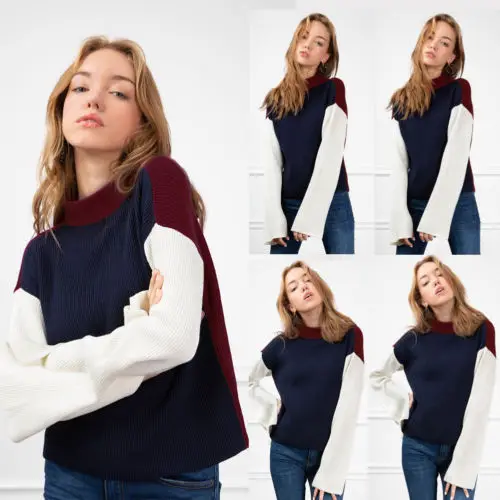 Women Fashion Casual Winter Long Sleeve Turtle Neck Knitted Pullover Sweater Top | Женская одежда