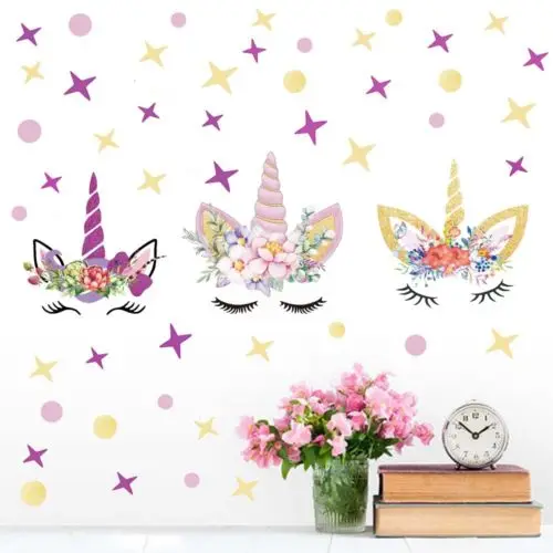 3Pcs Unicorn Wall Stickers Cute Star Dots Decal For Girl Kid Room Decor | Дом и сад