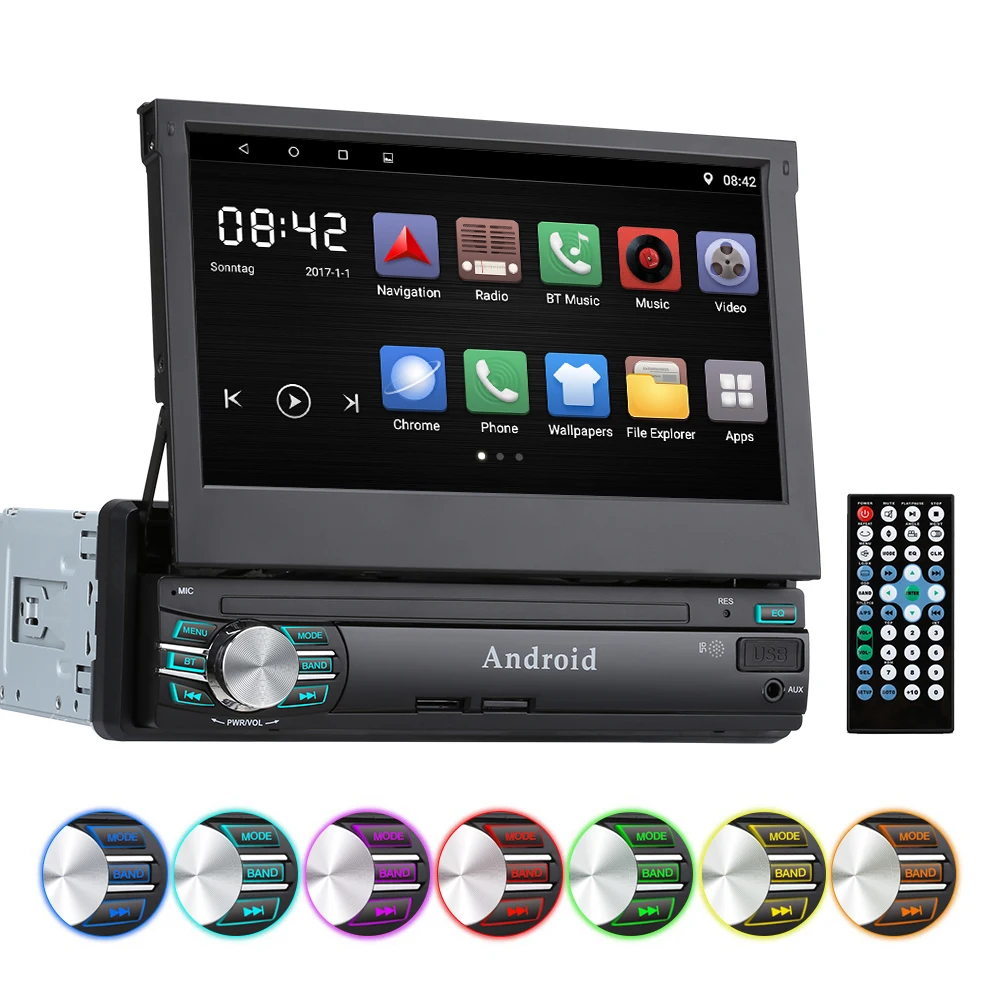 

1 Din Car Radio 7"HD Touch Screen Android 6.0 Mirror Display Car Stereo MP5 Support GPS Navigation Rear Bluetooth View Camera