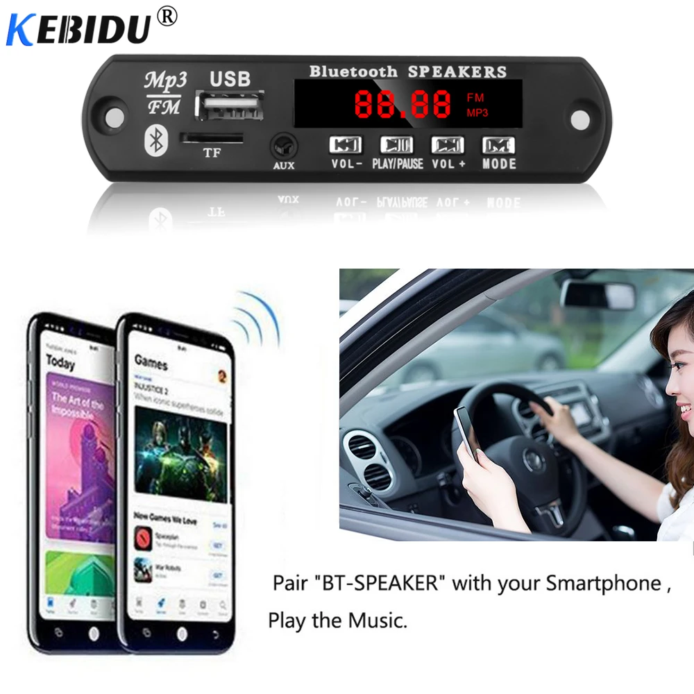 Автомобильный аудио USB TF FM Радио MP3 модуль KEBIDU беспроводной Bluetooth 12 в WMA декодер