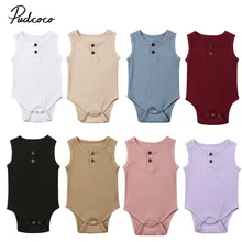 2019 crianças roupas de verão do bebê recém-nascido da menina do menino malha sólido com nervuras bodysuit macacão de algodão outfits sem mangas sunsuit 0-24m
