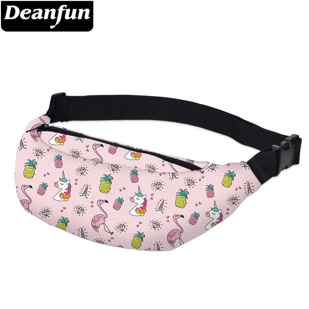 Deanfun الطباعة يونيكورن حزمة مراوح النساء للماء الماس نمط الوردي الخصر حزمة حزام رجالي الحقيبة السفر YB-50