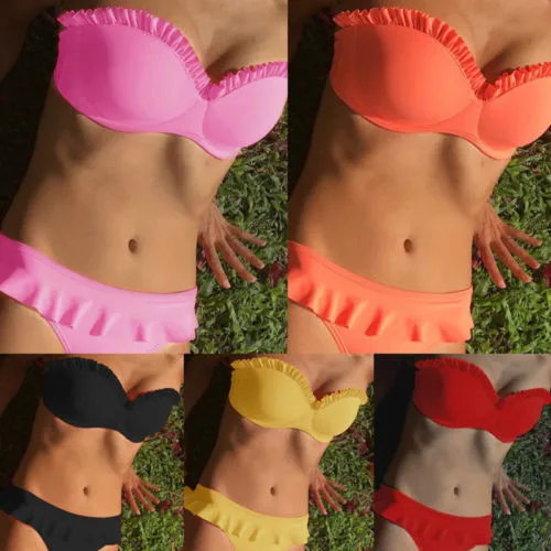 

2019 Brand New Women Beachwear Push-up Padded Swimsuit Bandage Bandeau Sexy Bikini Set Low Waist Swimwear Solid Bathing Suit Hot