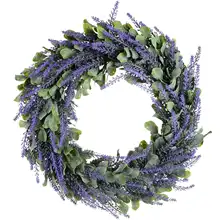 Grinalda artificial, porta grinalda 17 Polegada primavera de lavanda grinalda redonda para a porta da frente, decoração de casa