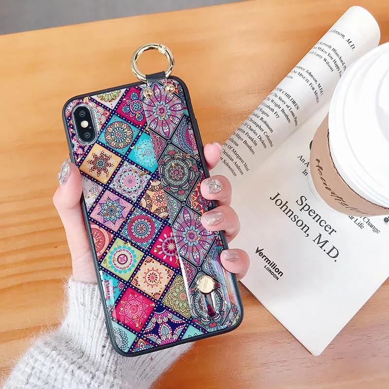 

Plaid Wrist Band TPU Case For Huawei P30 Pro P20 Pro P10 Plus Stand Cover For Huawei Nova 4 Bling Glitter Coque With Finger Ring