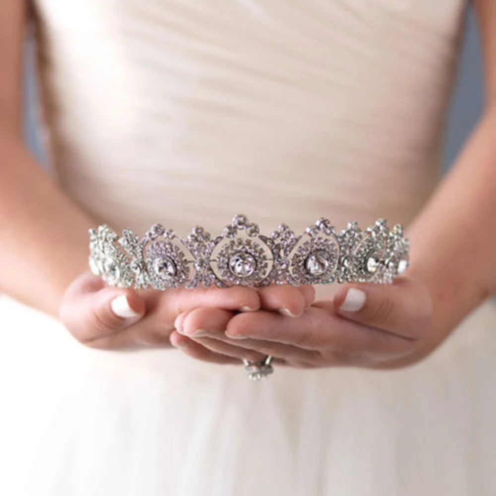 

Fashion Vintage Princess Tiara Rhinestone Wedding Crown Silver Headwear Bridal Hair Accessory 1pcs
