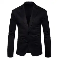 MISSKY для мужчин Стильный повседневное одноцветное цвет Slim Fit формальные две пуговицы костюм пальто куртка топы корректирующие