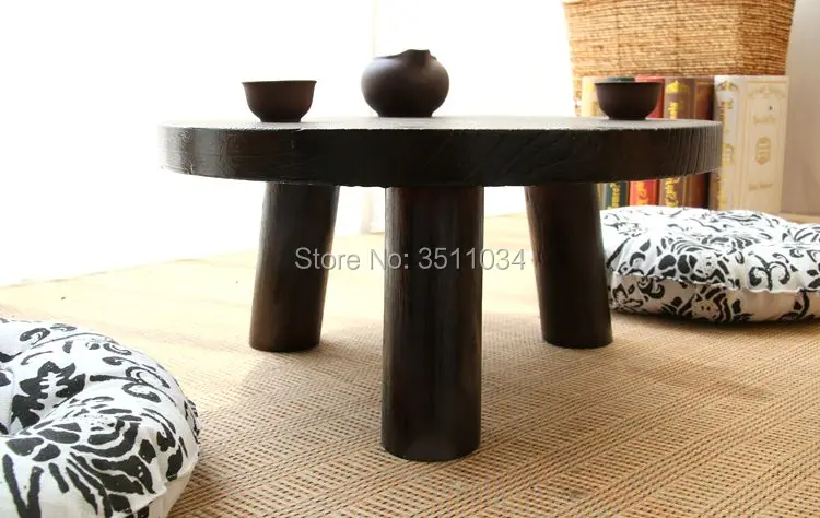 Japanese Antique Small Round Table 40x22cm Paulownia Wood Traditional Asian Furniture Living Room Low Floor Coffee Table Wooden